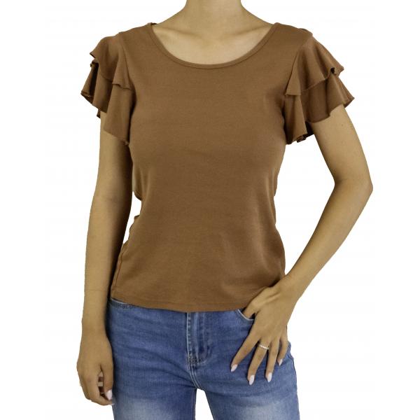 T shirt con volant tinta unita 